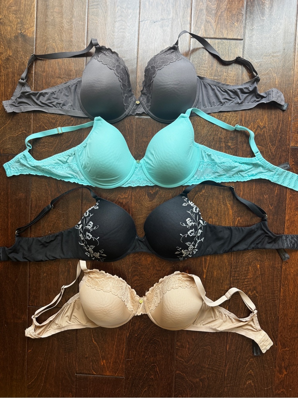 Natori Four-Bra Pack — Black, Teal, Beige, Charcoal
